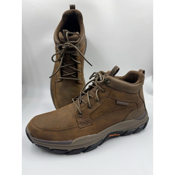 Skechers Boots Mens Sz 12 Leather Memory Foam Relaxed Fit Goodyear Sole Hiking - Picture 1 of 16